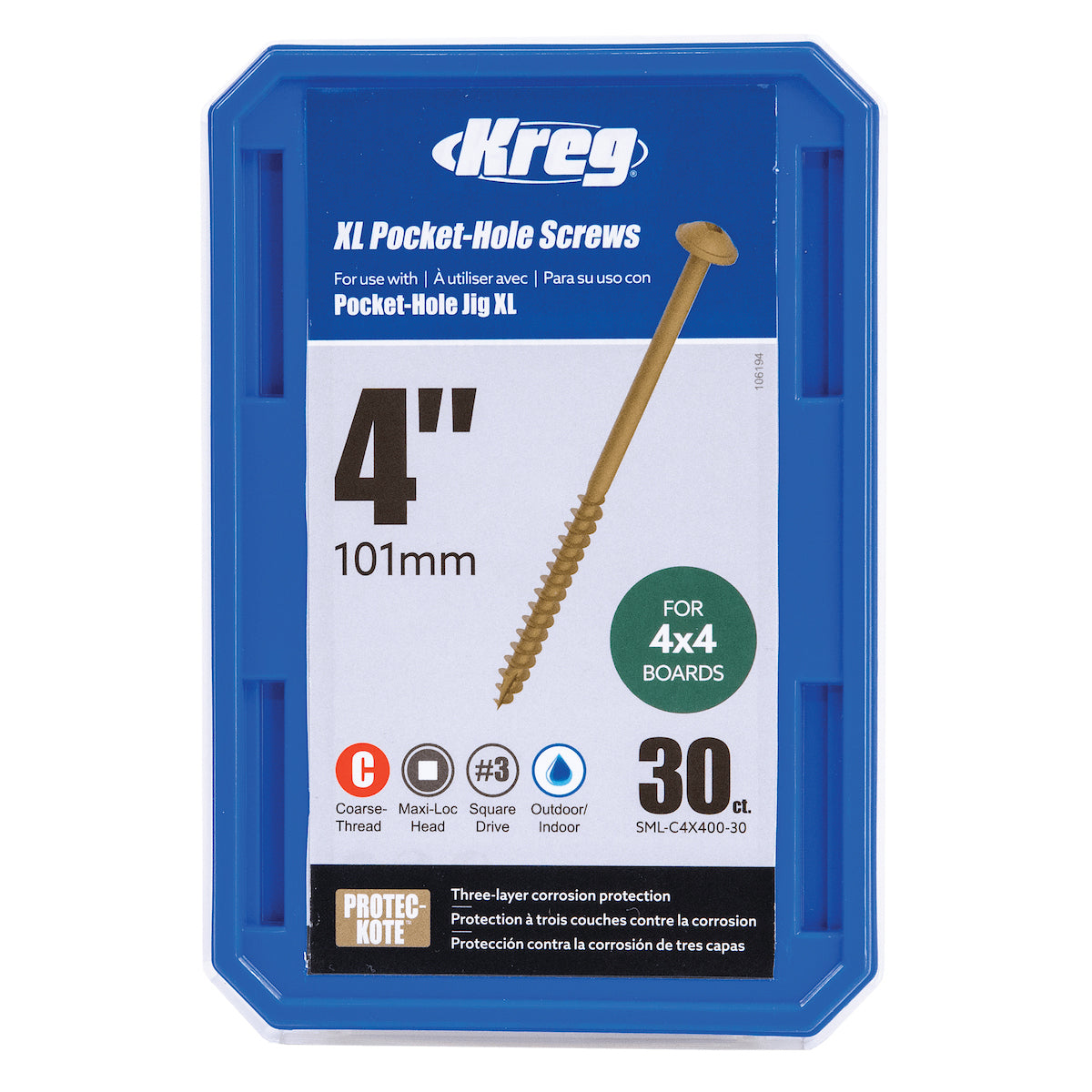 Kreg XL Pocket-Hole Screws 102mm - 30 Count