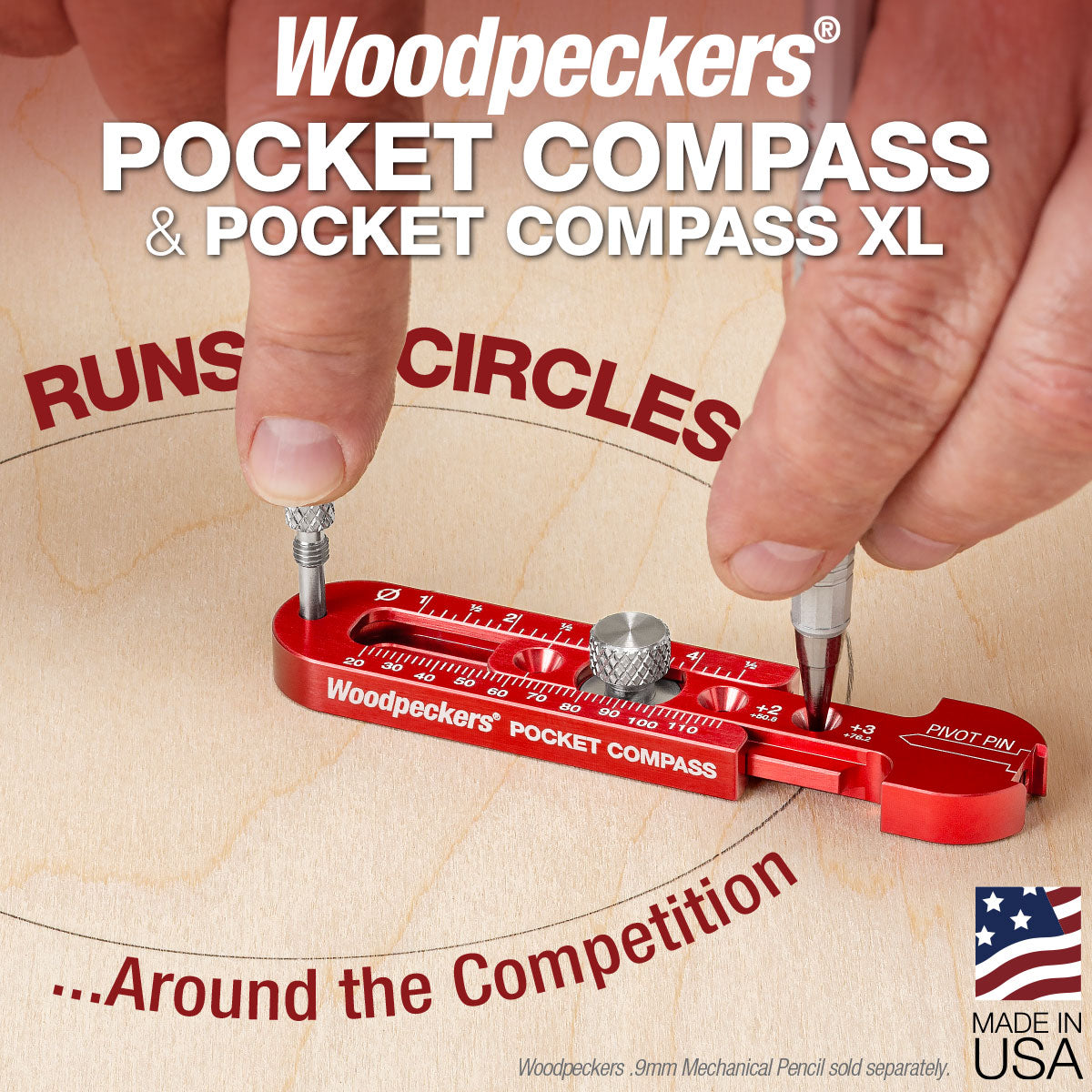 Woodpeckers Pocket Compass - 1” – 7” Range