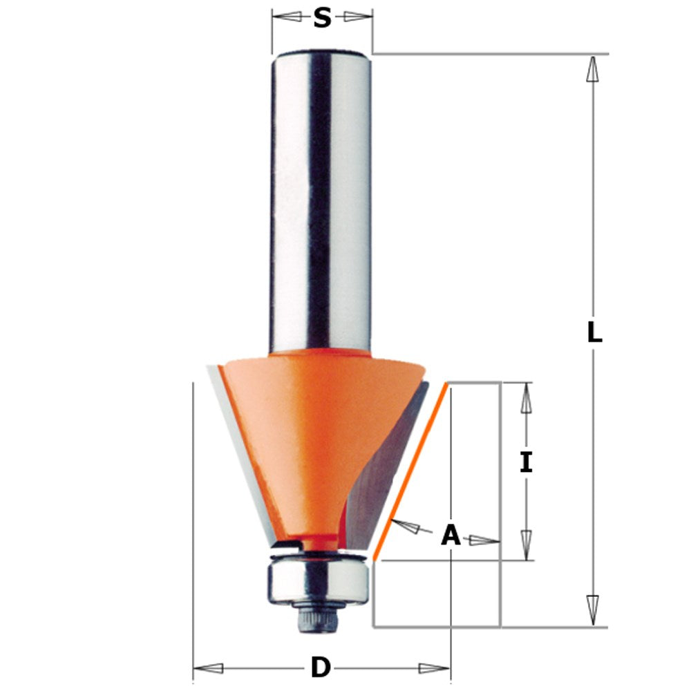 CMT Chamfer Bit 15° X 22mm 1/2" Shank