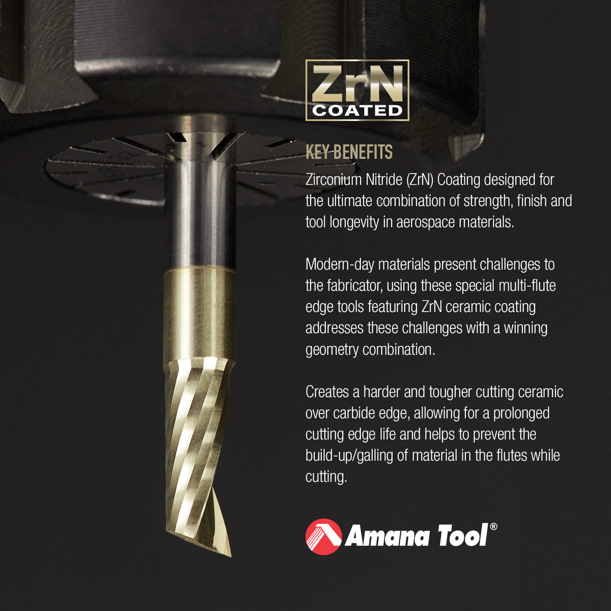 Amana 51503-Z Solid Carbide ZrN Aluminium Spiral O-Flute Bit, 1/8" Dia