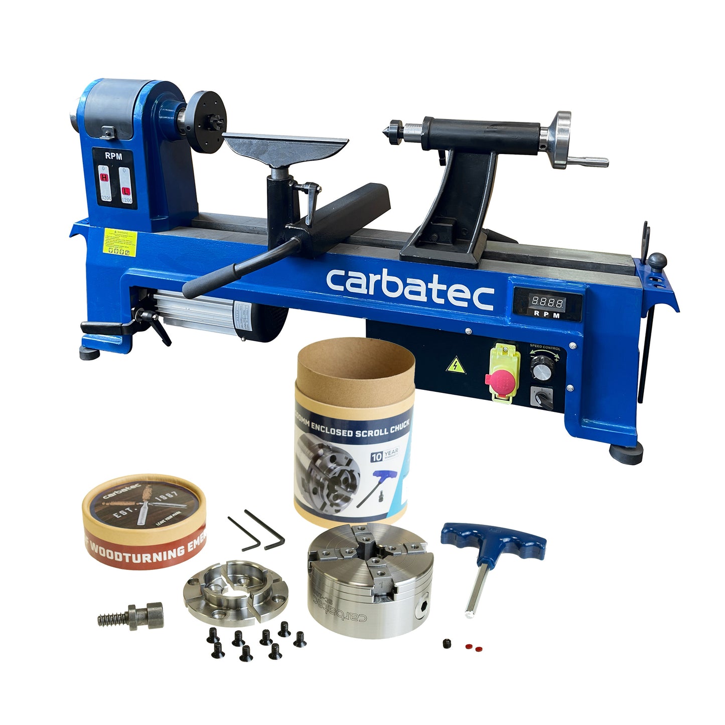 Carbatec EVS Midi Lathe & Enclosed Back Scroll Chuck Bundle