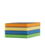 Stack of colorful foam sanding sponges on a white background