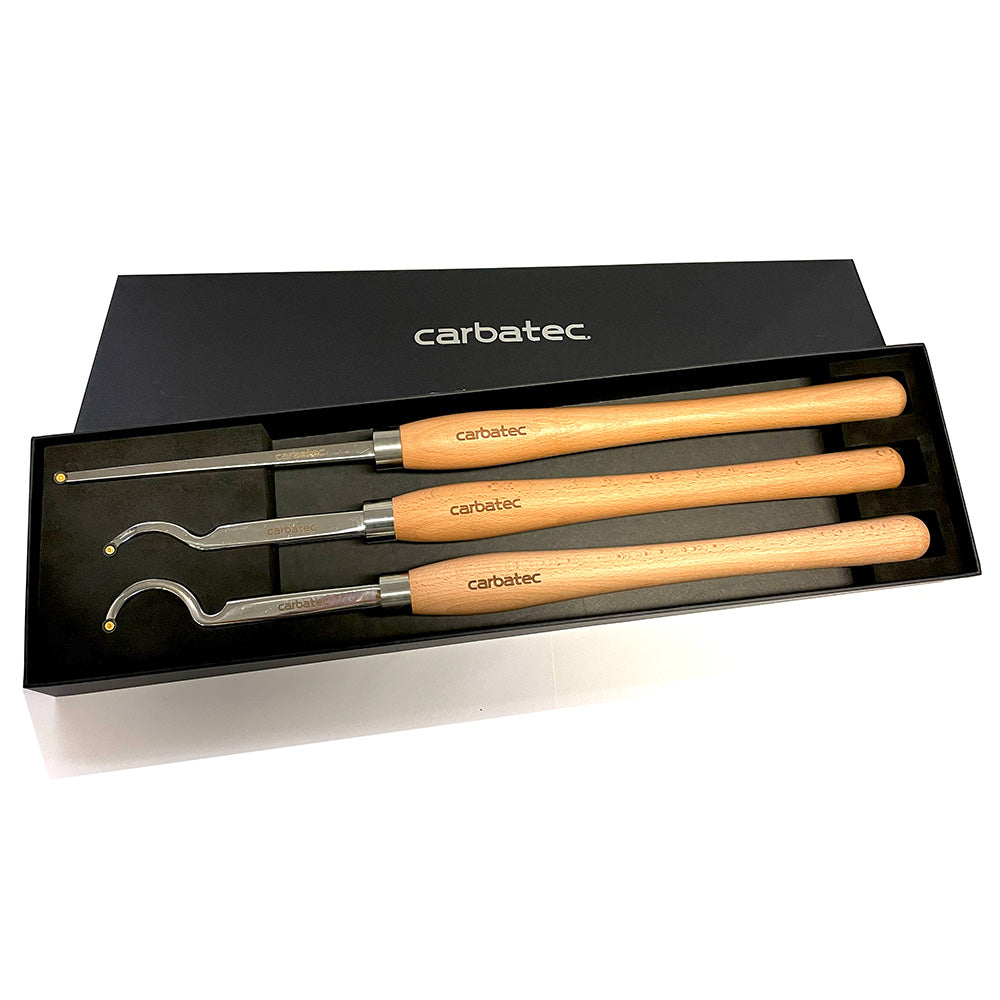 Carbatec 3PC Tungsten Carbide Deep Swan Neck Hollowing Woodturning Chisel Set