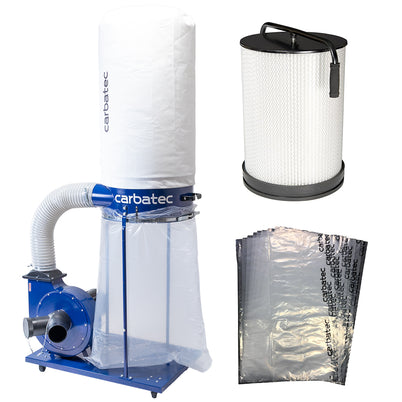 Carbatec 2HP Dust Collector with Pleated Filter Cartridge & Collection Bags Bundle