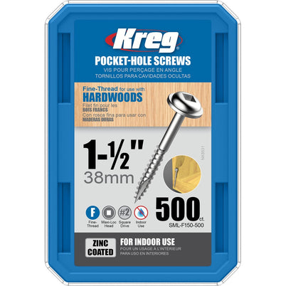 Kreg Pocket Hole Screws - 38mm Fine/MaxiLoc Head - Zinc - 500 pack