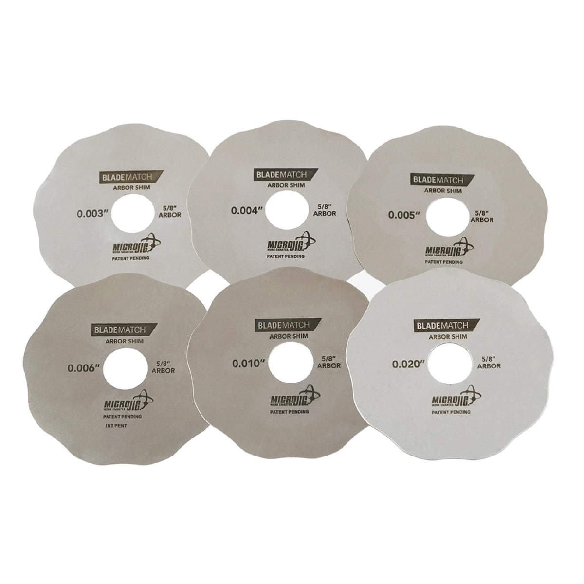 Microjig Bladematch arbor shims (6-pack)