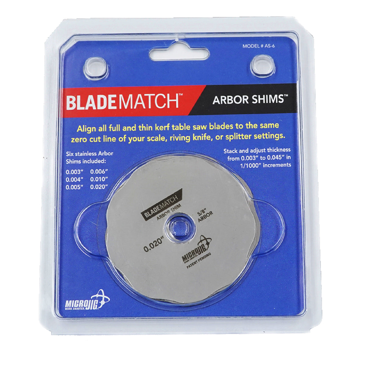 Microjig Bladematch arbor shims (6-pack)