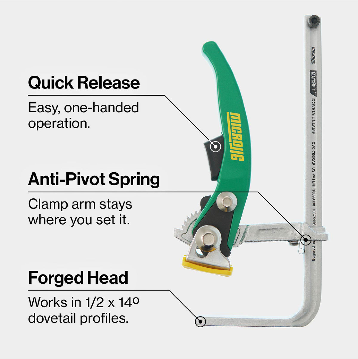 Microjig Matchfit dovetail ratchet clamp