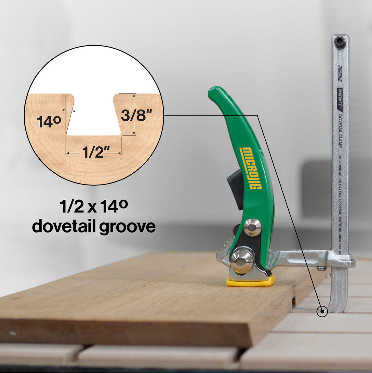 Microjig Matchfit dovetail ratchet clamp