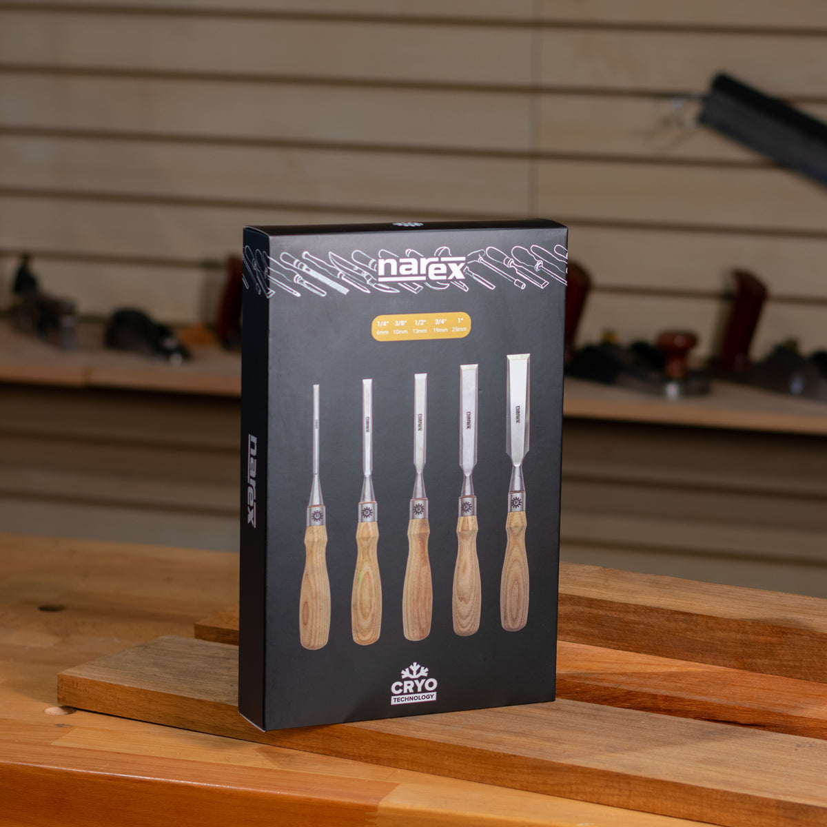 Narex Premium Richter Cryogenic 5pc Bevel Edge Chisel Set in Wooden Case