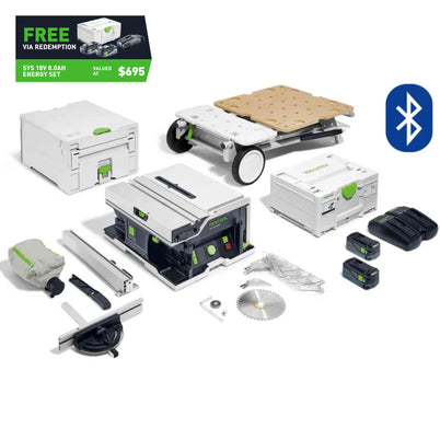 Festool 18V Cordless Table Saw in Systainer 5.2Ah Bluetooth Set & Underframe