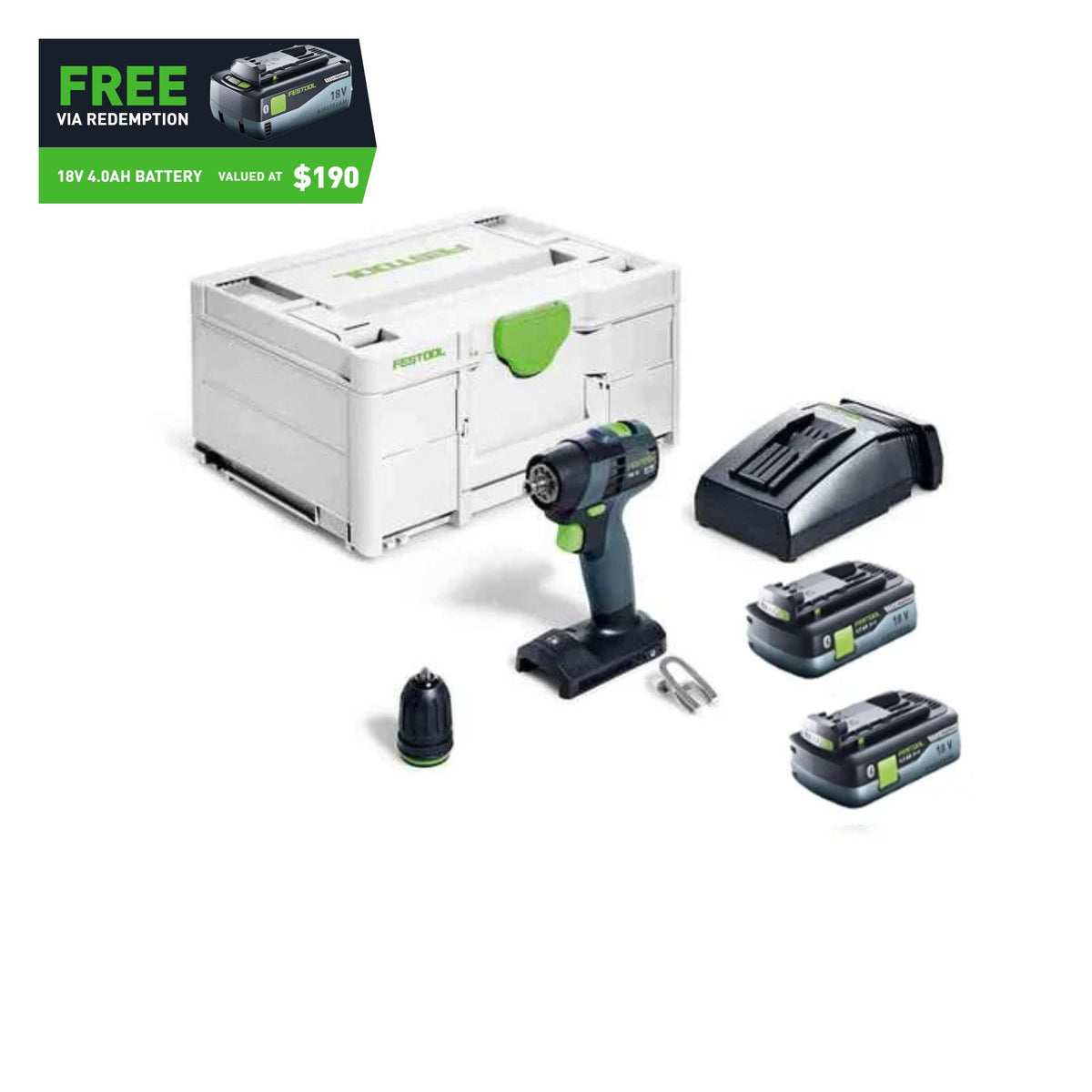 Festool TXS 18V Cordless Compact 2 Speed Drill 4.0Ah HighPower Bluetooth Set in Systainer