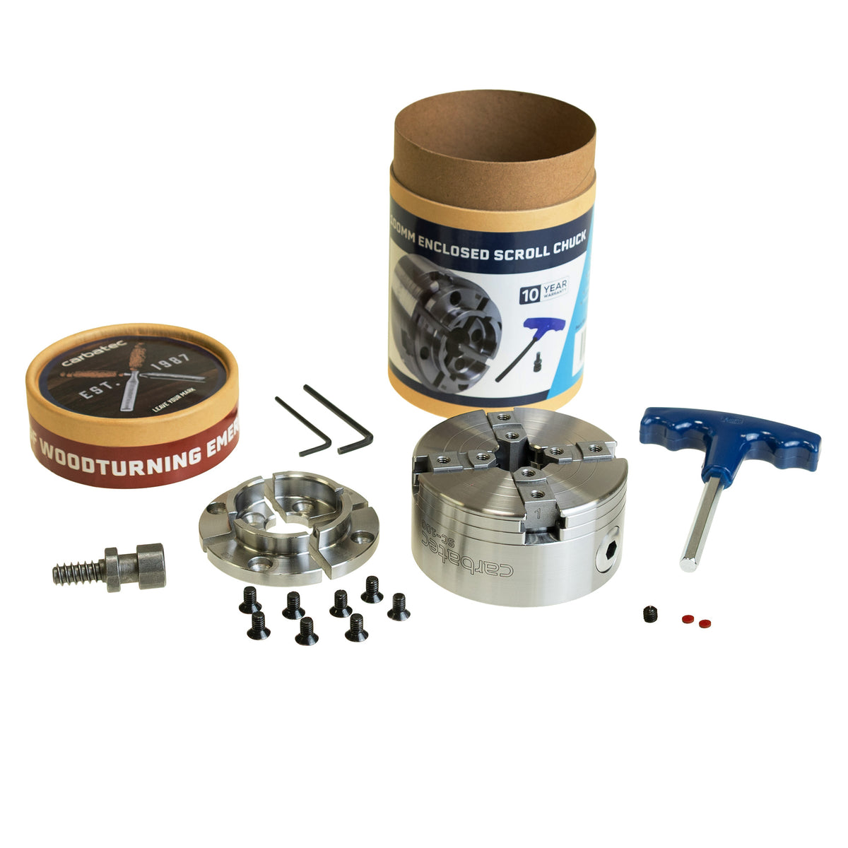 Carbatec Professional 100mm Four Jaw Enclosed Gear Scroll Chuck