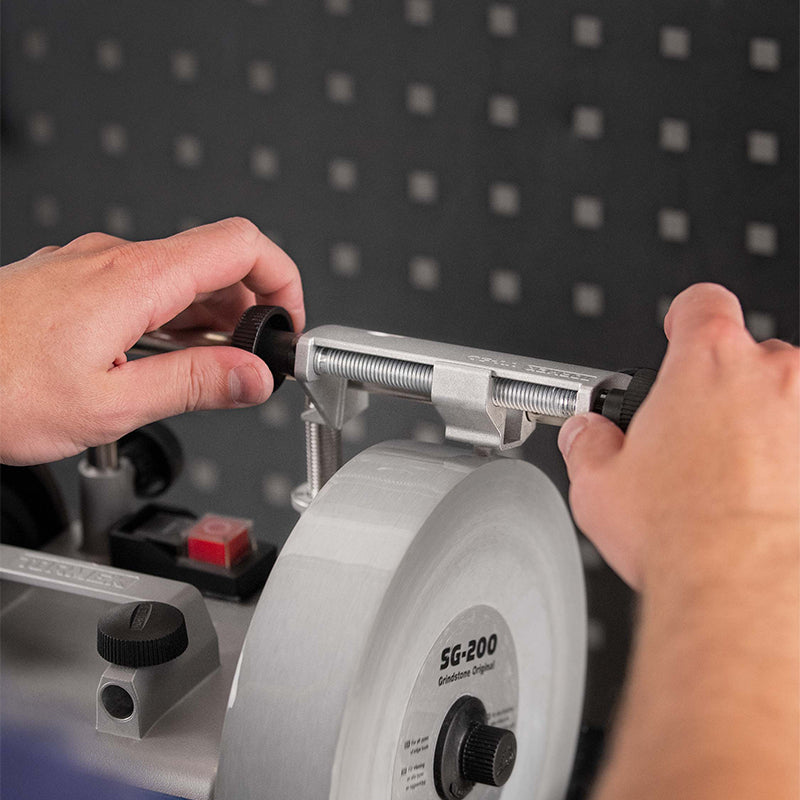 Tormek truing tool used to keep the grindstone perfectly round and flat.