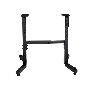 A black steel stand designed to convert a benchtop lathe to a free-standing unit, suitable for woodturning lathes.