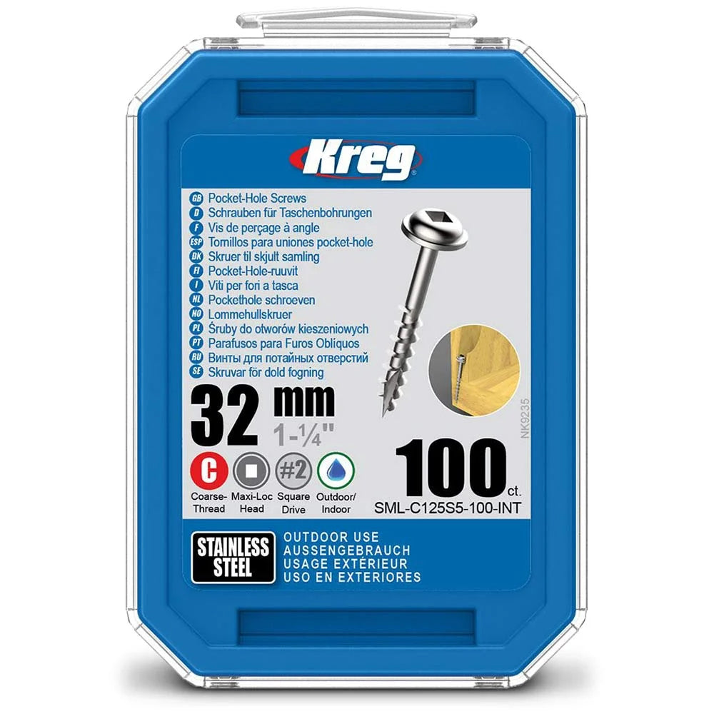 Kreg Pocket Hole Screws - 32mm Coarse/MaxiLoc Head - Stainless - 100 pack